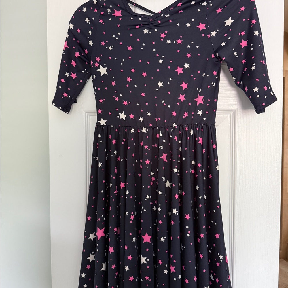 Dot Dot Smile Starry Night Dress - Pink and White Stars (ballerina style) navy